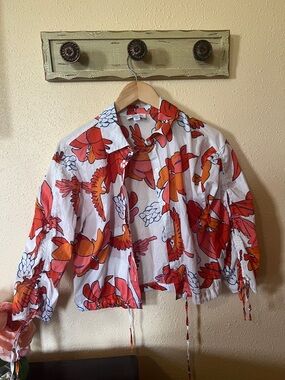 Marc New York Jeans Floral Button-Up Shirt - White with Orange floral print.